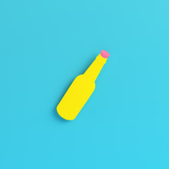 Yellow bottle with stropper on bright blue background in pastel colors