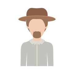 faceless man half body with hat and shirt with short hair and goatee beard on colorful silhouette