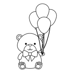 cute little bear teddy with balloons helium and bowtie