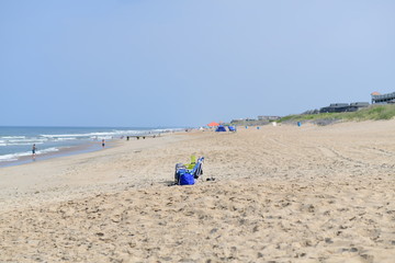 Fototapeta na wymiar beach utensils on a popular beach in summer