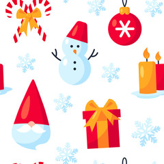 Seamless pattern with Christmas items, flat style