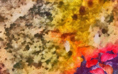 Impression color mix abstract texture art. Artistic bright background. Oil painting artwork. Modern style graphic wallpaper. Large strokes of paint. Colorful pattern for design work or wallpaper.