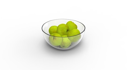 Green Apples on White Background 3D Rendering