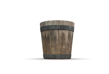 Wood Bucket isolated on white 3D Rendering - obrazy, fototapety, plakaty