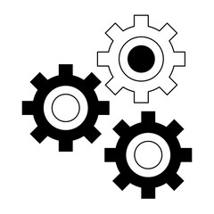 Gears machinery pieces working symbol isolated in black and white