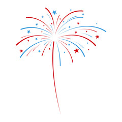 Exploding fireworks in national American colors. Vector