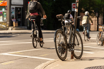 Fototapeta na wymiar People riding bikes in Montreal