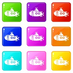 Submarine sea icons set 9 color collection isolated on white for any design