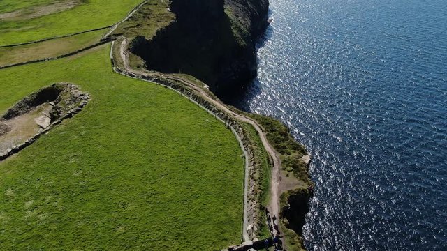 Cliffs of Moher Coastal walk from above - aerial drone footage - travel photography