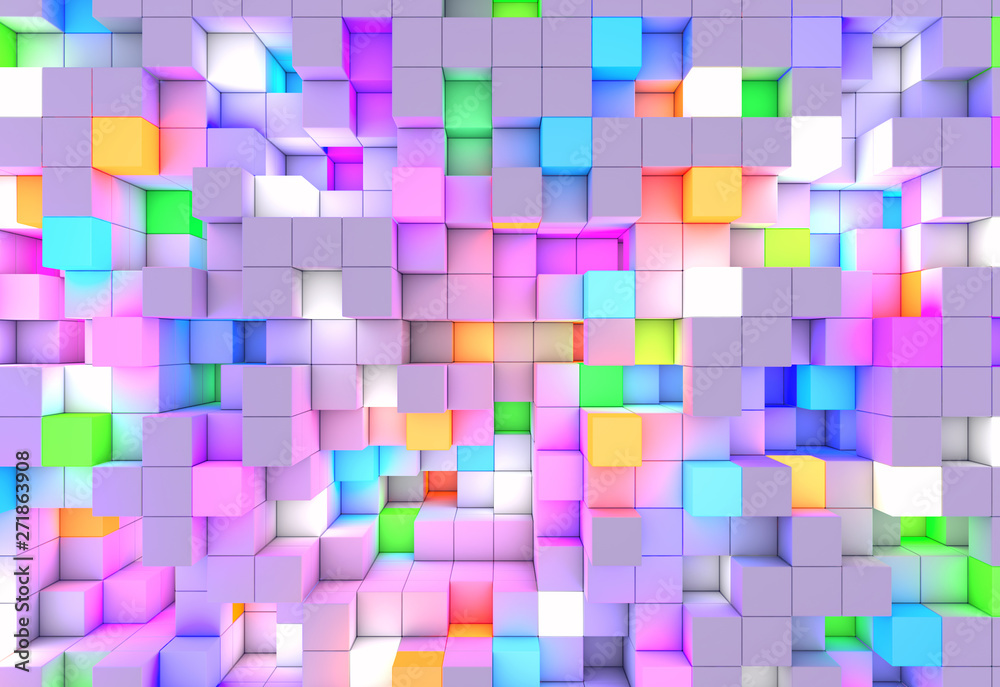 Poster 3d rendering abstract background color light cubes