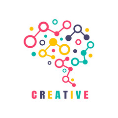 Brain creative idea colorful. Geometric structure dot and line connection. Education symbol. Vector illustration
