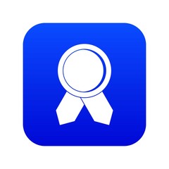 Circle badge wih ribbons icon digital blue for any design isolated on white vector illustration