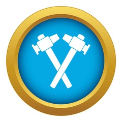 Crossed blacksmith hammer icon blue vector isolated on white background for any design