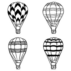Obraz premium Hot air balloons set. Vector illustration. Aerostat for decoration for holidays, travel, greeting cards, wedding, invitations, summer, holidays and greetings, scrapbooking and wrapping paper 