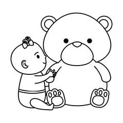 cute little baby girl with bear teddy character