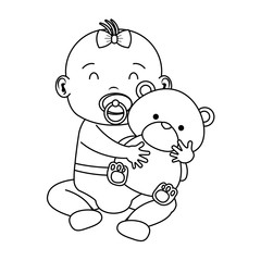 cute little baby girl with bear teddy character