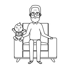 grandfather lifting little baby in the sofa characters