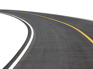 Fototapeta na wymiar Abstract black asphalt winding Road transport with white and yellow line isolated on white background. This has clipping path.
