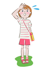 熱中症　太陽の日差しを遮る少女　イラスト
