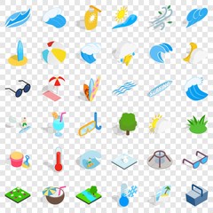 Water icons set. Isometric style of 36 water vector icons for web for any design