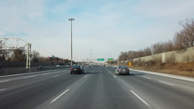 Driving Down Highway Towards Toronto And Markham During Day First Person View