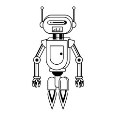 Robot funny character cartoon isolated in black and white