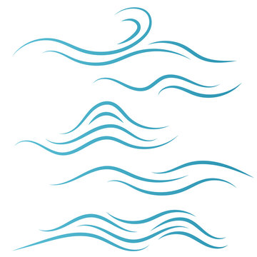 Set of linear water wave elements illustration. Waves line icons. Vector illustration.