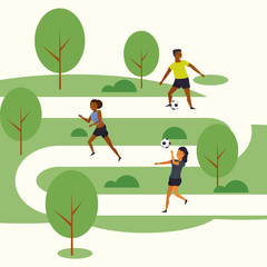 People training sports at park