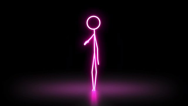 Looping happy stickman waving and jumping in a neon style