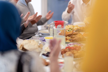 Fototapeta na wymiar modern muslim family having a Ramadan feast