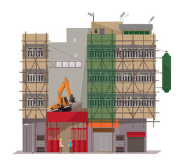 Vector illustration of some Hong Kong Buildings are under dismantlement and renovation