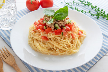 ツナとトマトの冷製パスタ