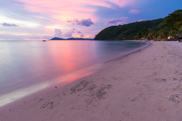 Beautiful sunset with landscape view from ao phrao, samet island in Thailand.
