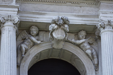 statues on the  San Stae  church, San Eustachio Church, in Venice, Italy , .2019,