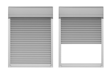 Close and open window shutter isolated on white background