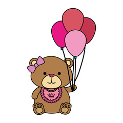 Fototapeta na wymiar cute bear teddy female with bows and balloons helium
