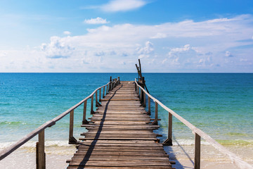 Wooden bridge in summer background with  beautiful landscape view from samet island in Thailand.