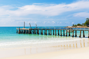 Wooden bridge in summer background with  beautiful landscape view from samet island in Thailand.