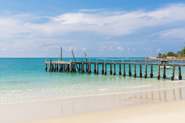 Wooden bridge in summer background with  beautiful landscape view from samet island in Thailand.