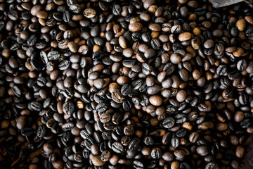 soft focus Traditional coffee beans roasting.Smoke in the coffee pan.