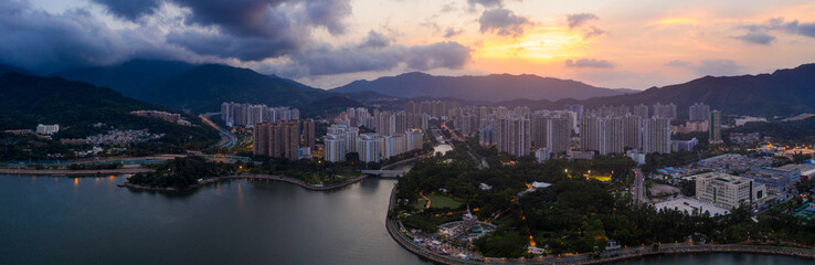 Hong Kong residential district in Hong Kong at sunset