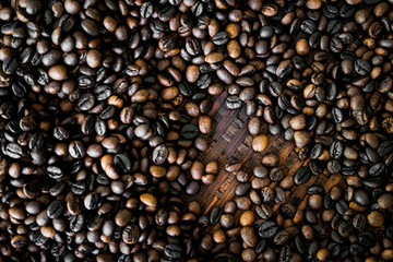 soft focus Traditional coffee beans roasting.Smoke in the coffee pan.