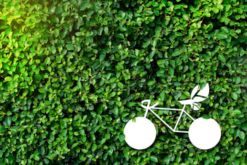 Eco bike, natural green background - Concept of global warming and saving money