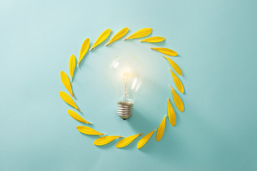 Saving energy with light bulb on the blue background