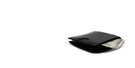 Black wallet on white background with indian currecy