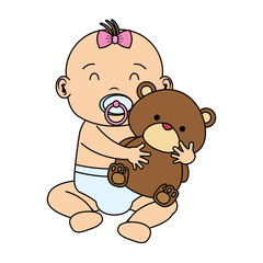 cute little baby girl with bear teddy character