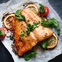 Grilled Salmon with lemon and herb
