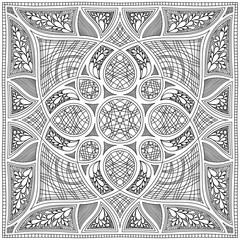 black and white symmetrical square arabesque. textile design