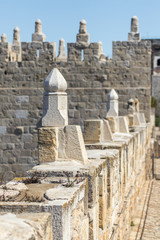 The fagment  of the city wall near the Damascus Gate in old city of Jerusalem, Israel