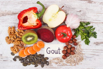 Healthy nutritious eating containing vitamins and minerals. Best food for gout and kidneys health